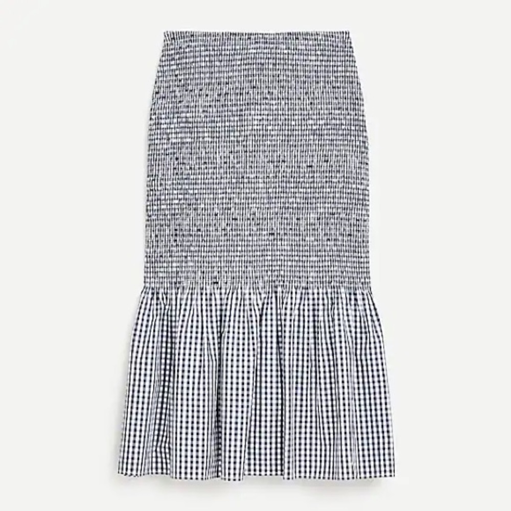 NWT J. Crew Smocked Midi Skirt in Navy Gingham
